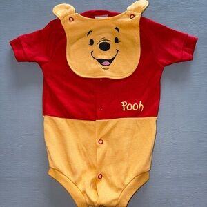Vintage 90s Disney Winnie the Pooh Red and Yellow Baby Onesie